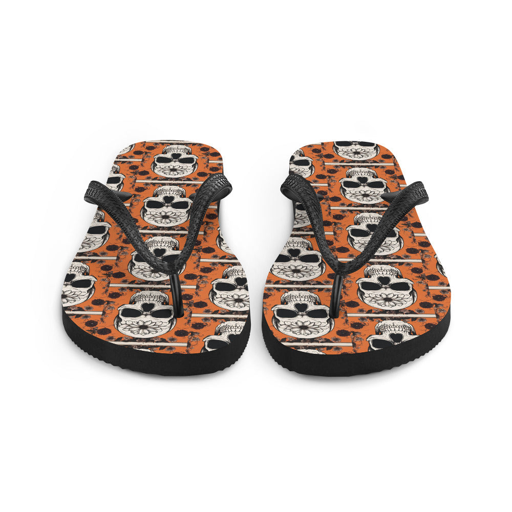 ORANGE FLOWER SKULL FLIP-FLOPS