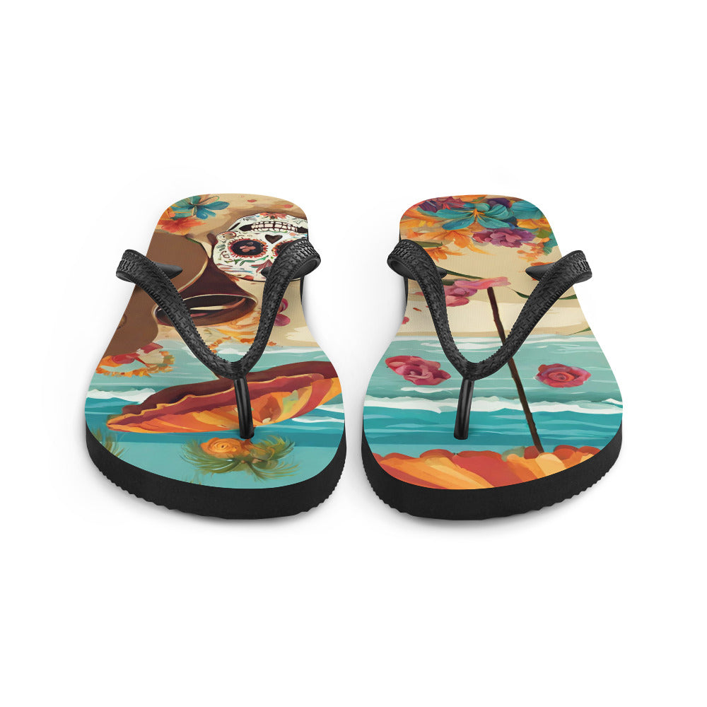 SUGAR SKULL ON THE SAND FLIP-FLOPS