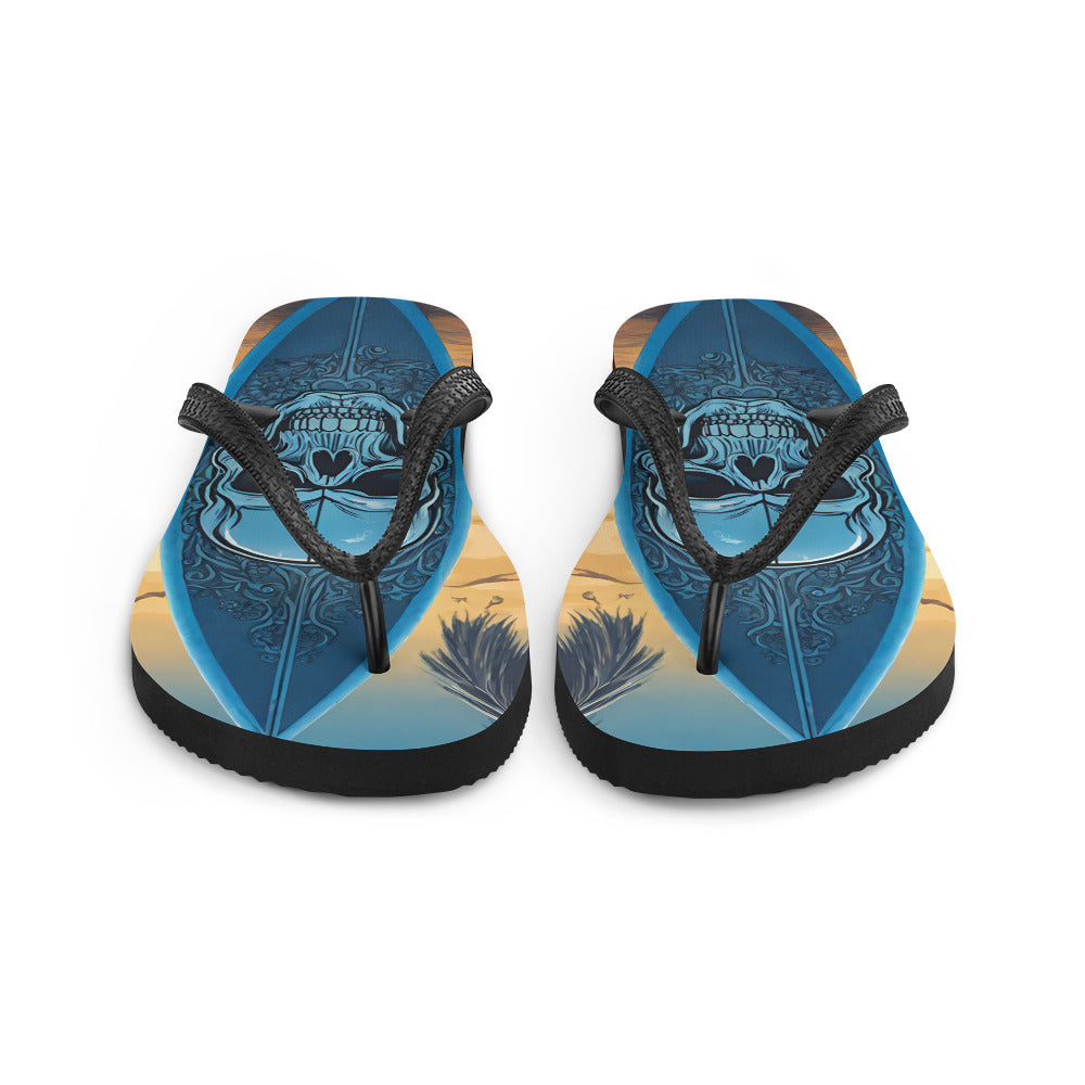 BLUE SKULL SURFBOARD FLIP-FLOPS