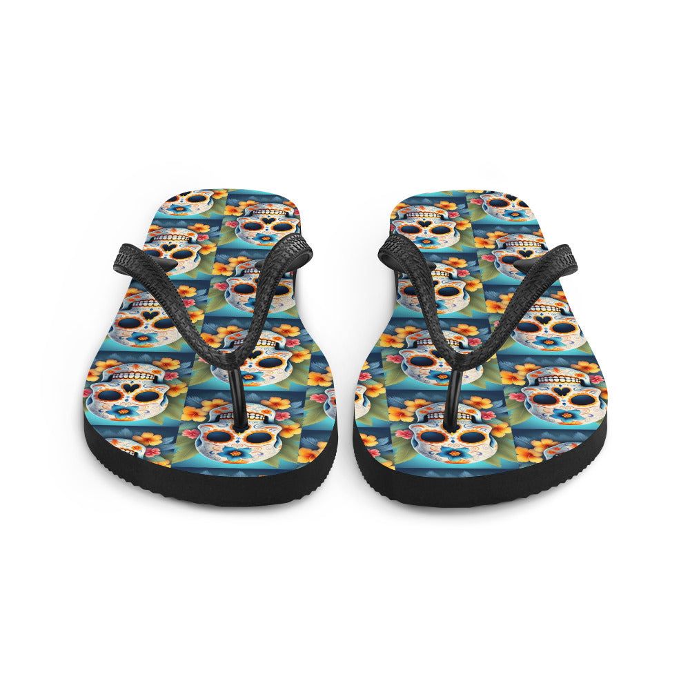 TROPICAL BLUE SKULL FLIP-FLOPS