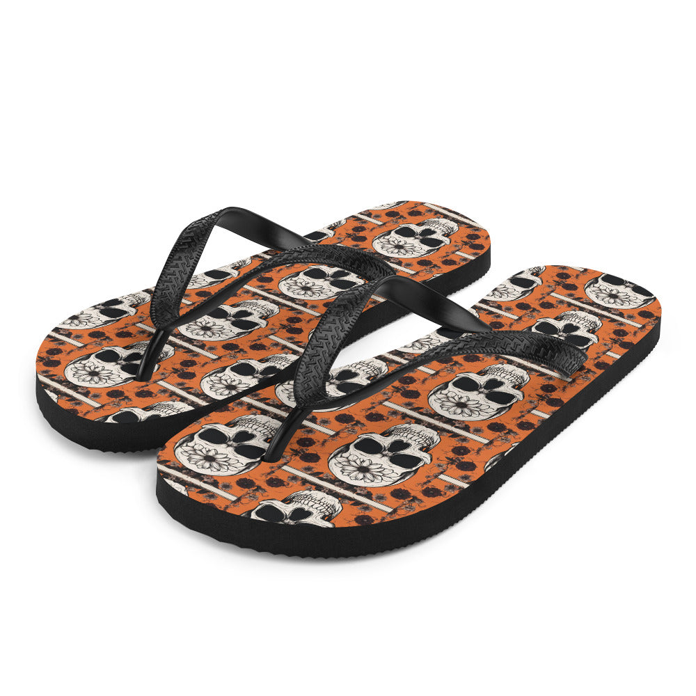 ORANGE FLOWER SKULL FLIP-FLOPS