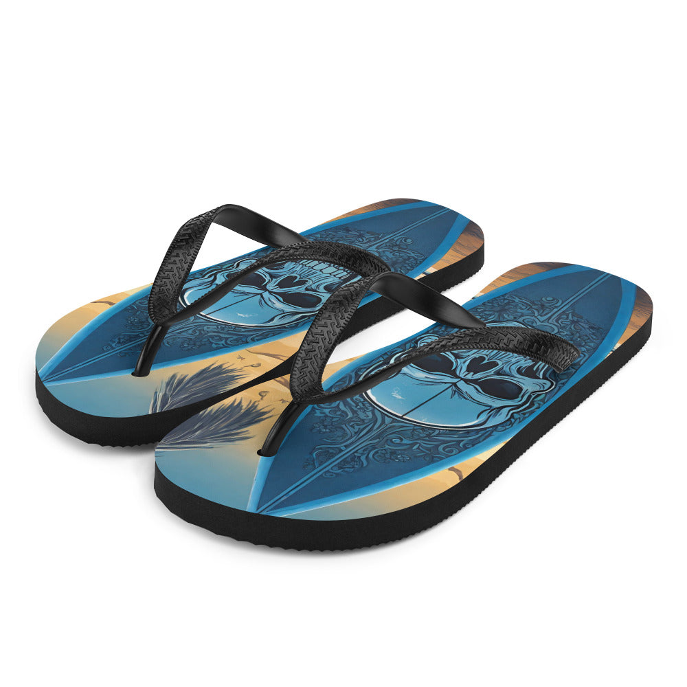 BLUE SKULL SURFBOARD FLIP-FLOPS