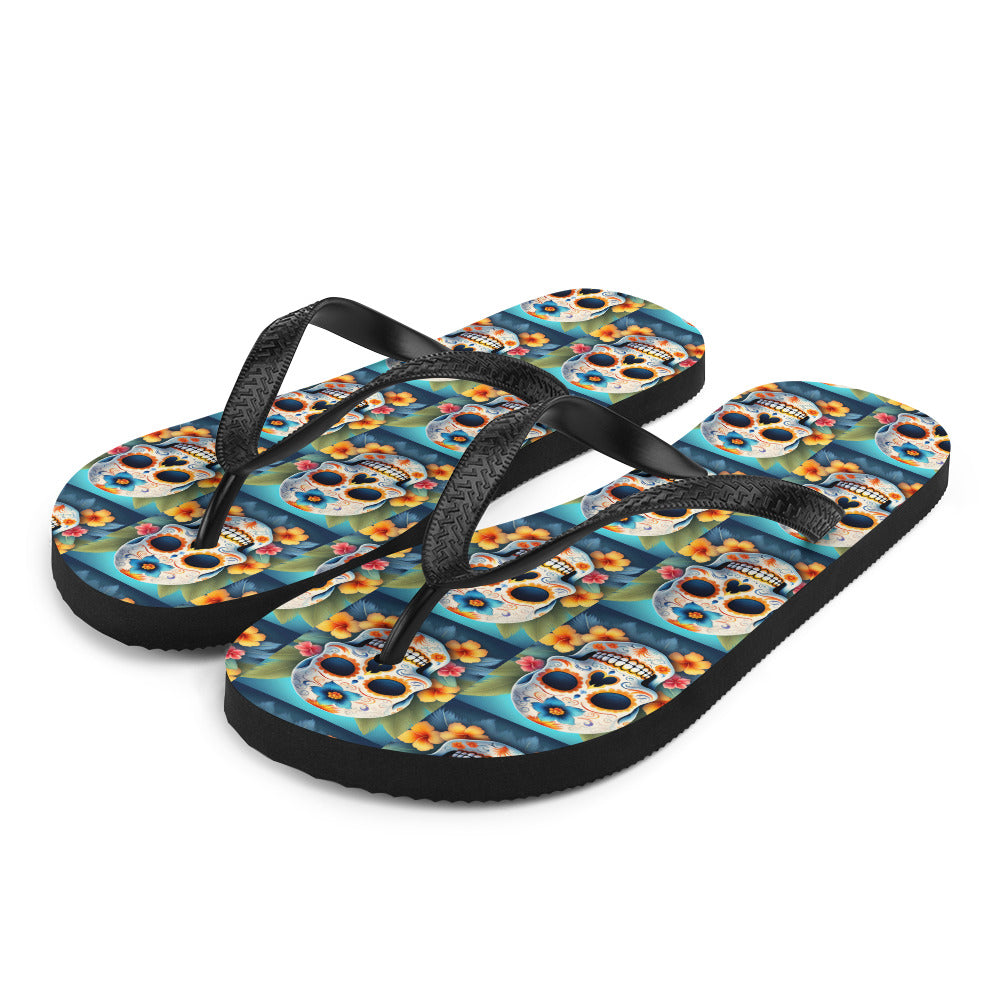 TROPICAL BLUE SKULL FLIP-FLOPS