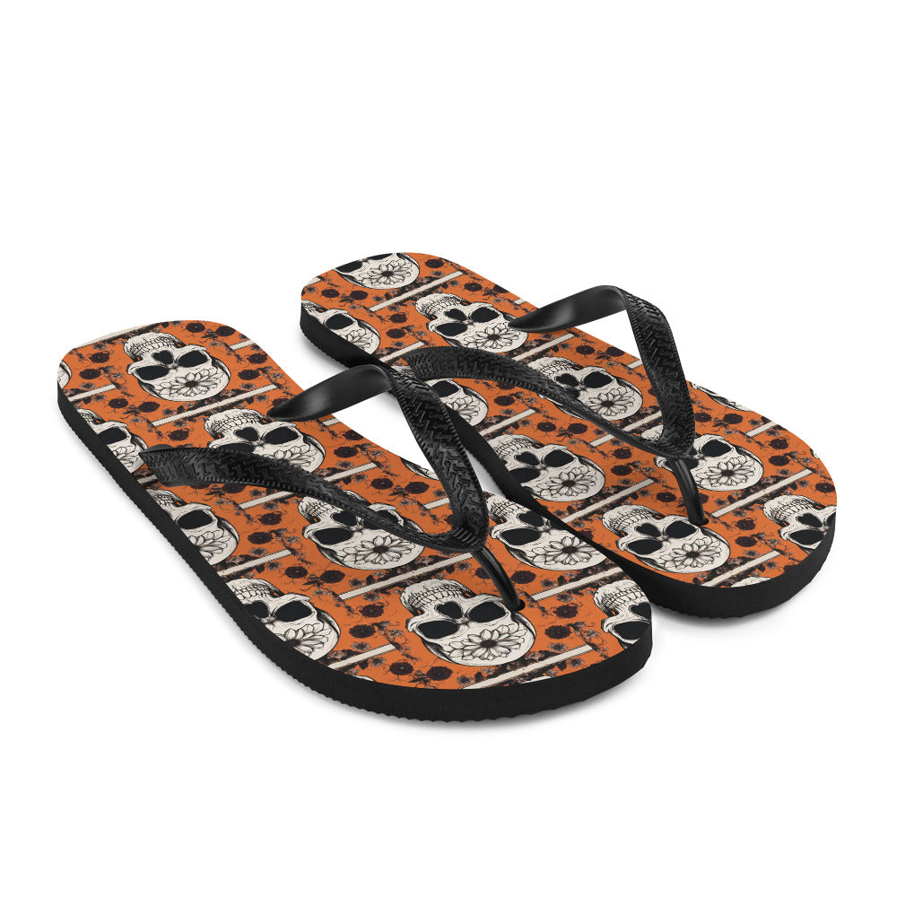 ORANGE FLOWER SKULL FLIP-FLOPS