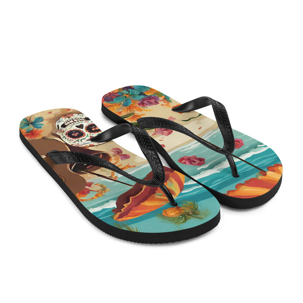 SUGAR SKULL ON THE SAND FLIP-FLOPS