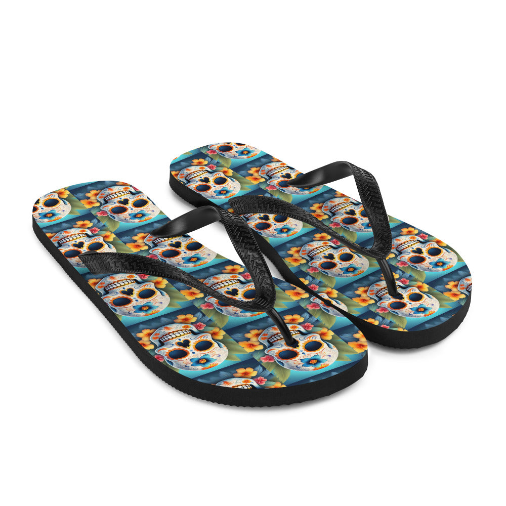 TROPICAL BLUE SKULL FLIP-FLOPS