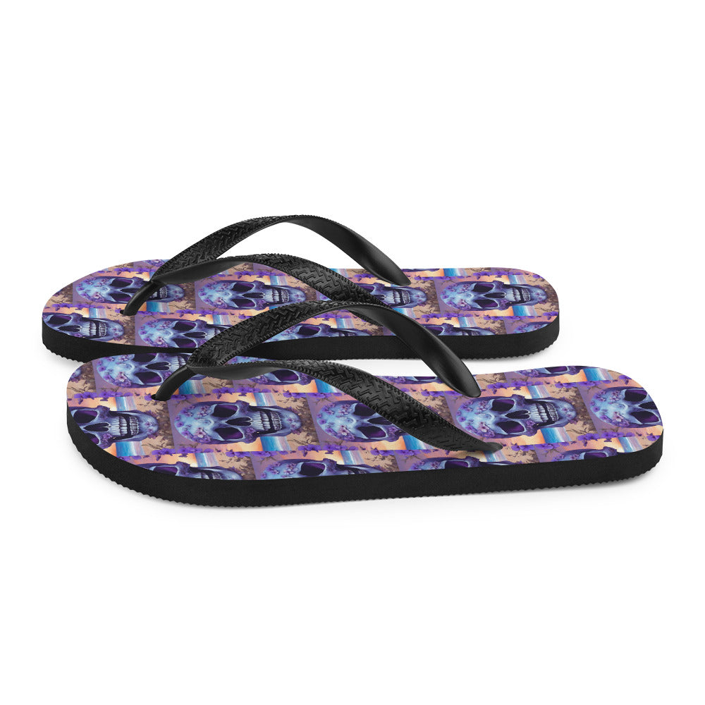 PURPLE FLOWER SKULL FLIP-FLOPS