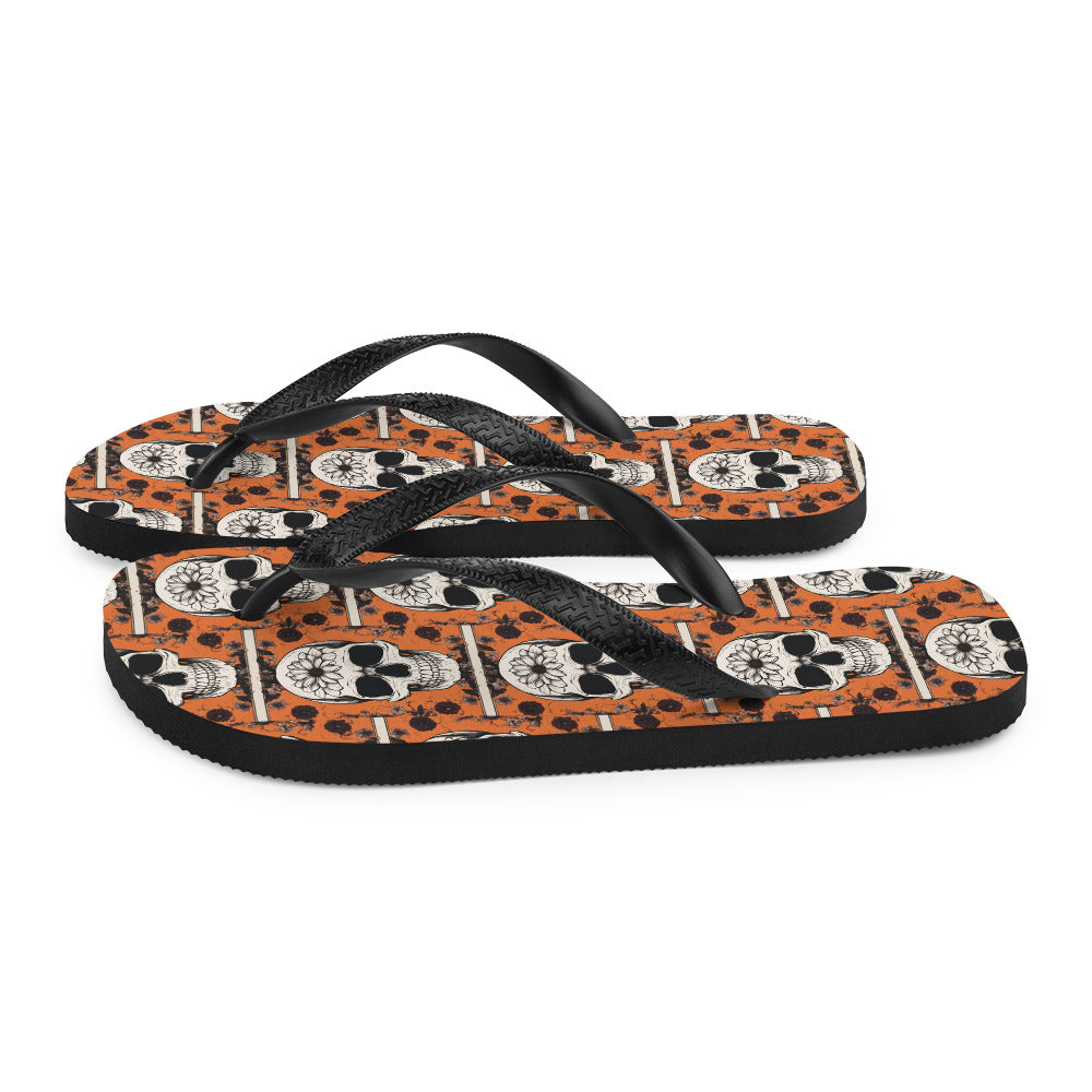 ORANGE FLOWER SKULL FLIP-FLOPS