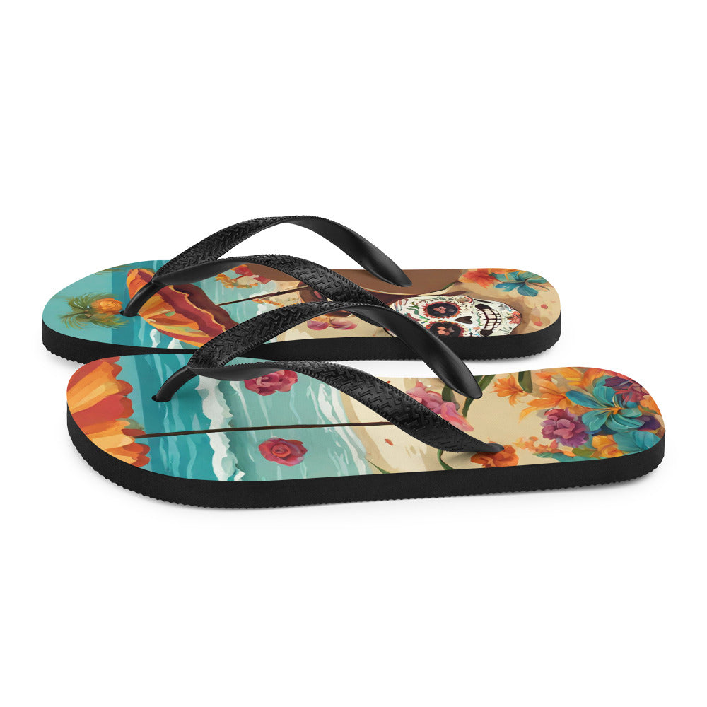 SUGAR SKULL ON THE SAND FLIP-FLOPS