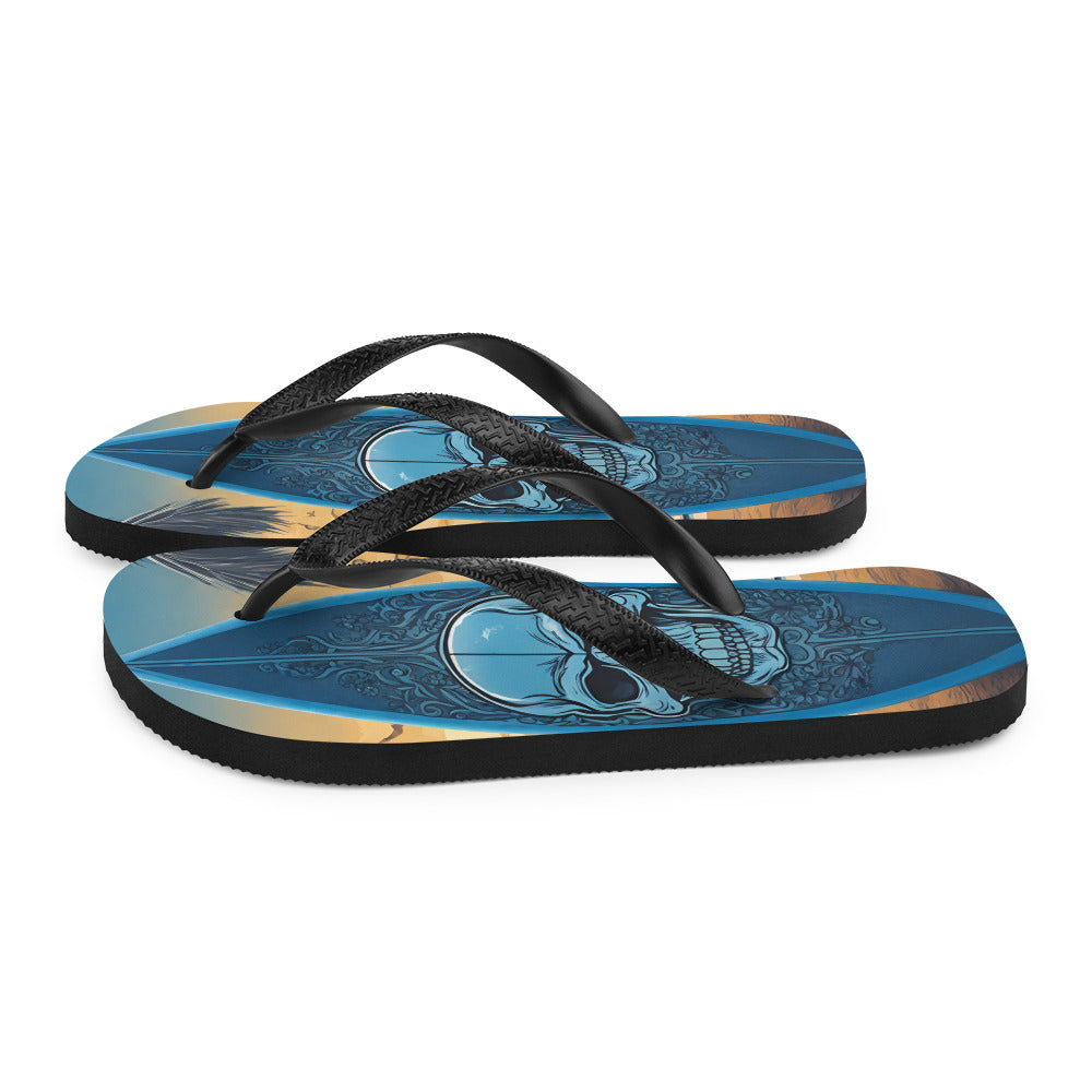 BLUE SKULL SURFBOARD FLIP-FLOPS