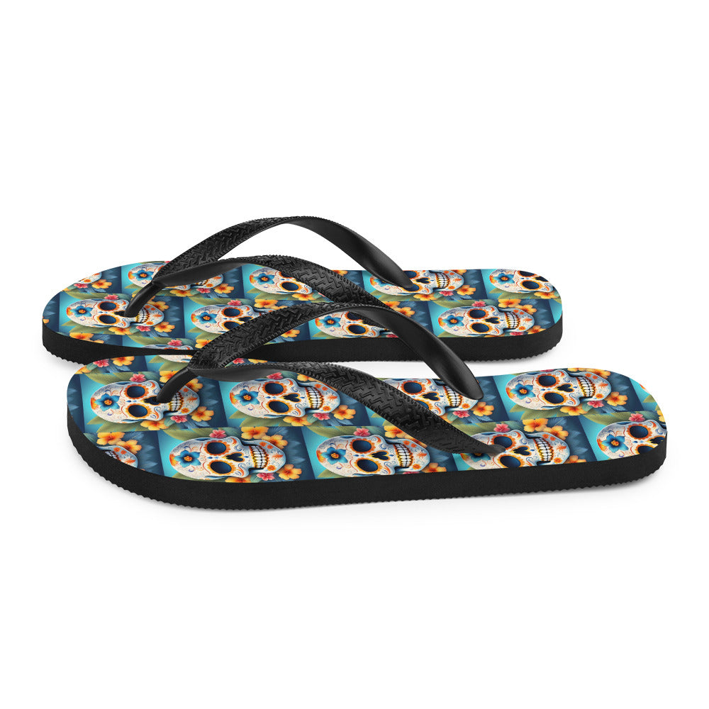 TROPICAL BLUE SKULL FLIP-FLOPS