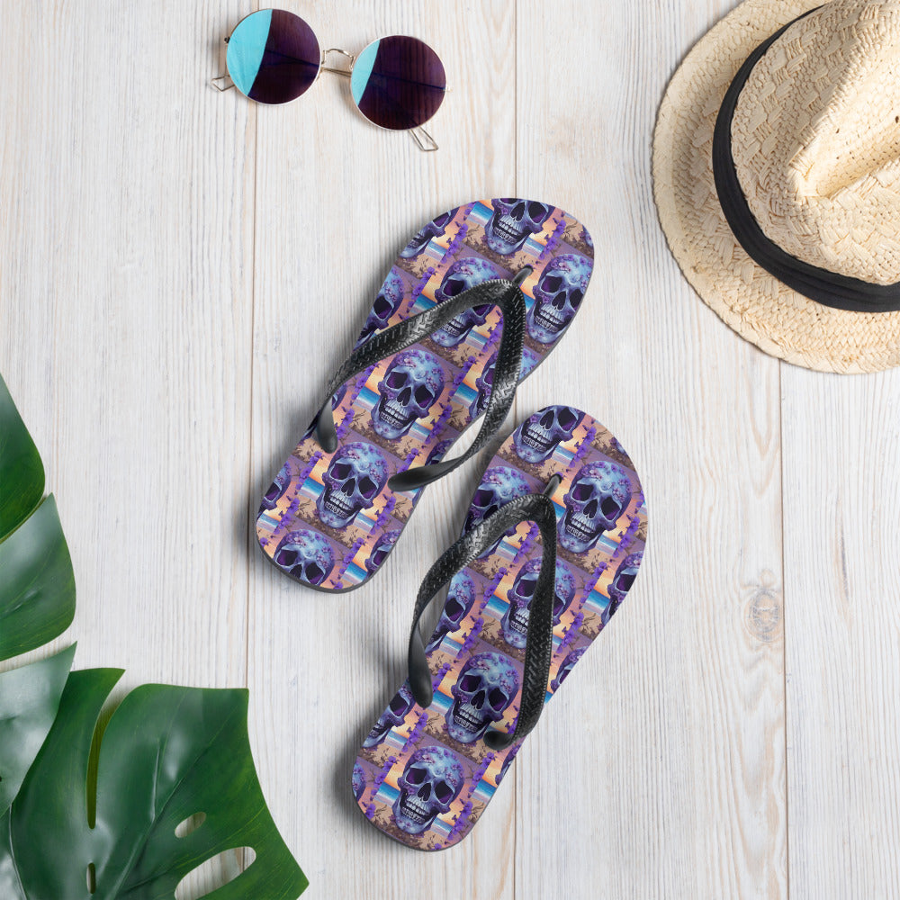 PURPLE FLOWER SKULL FLIP-FLOPS