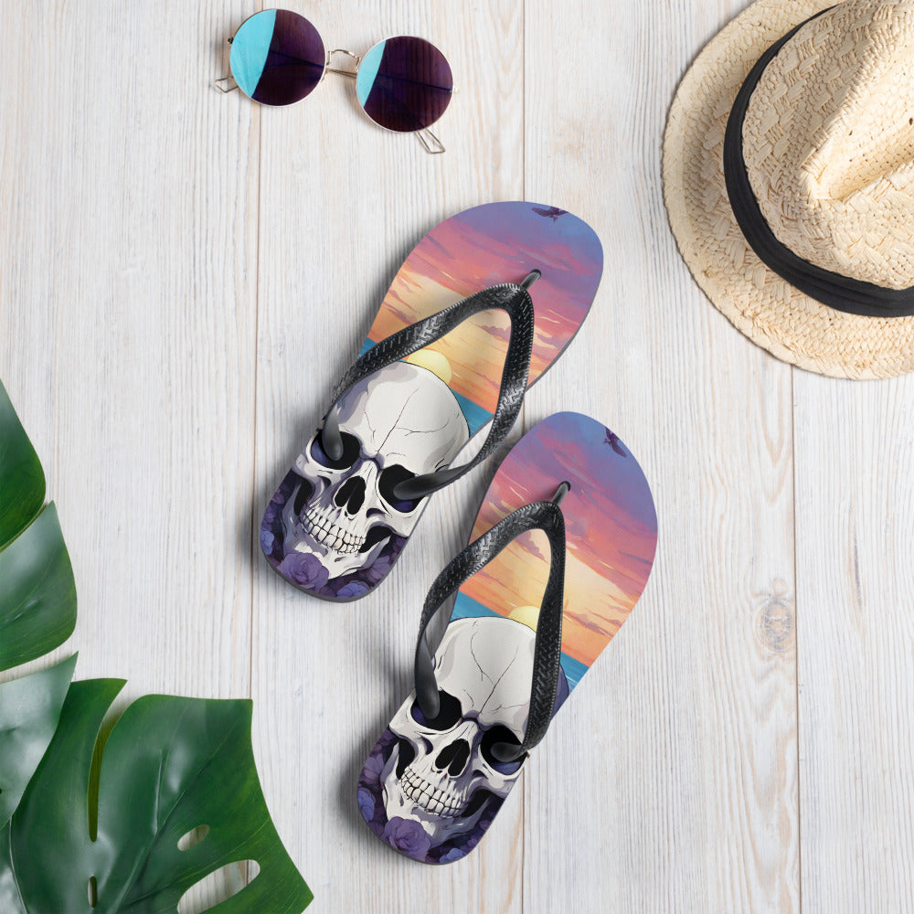 PURPLE SKULL SUNSET FLIP-FLOPS