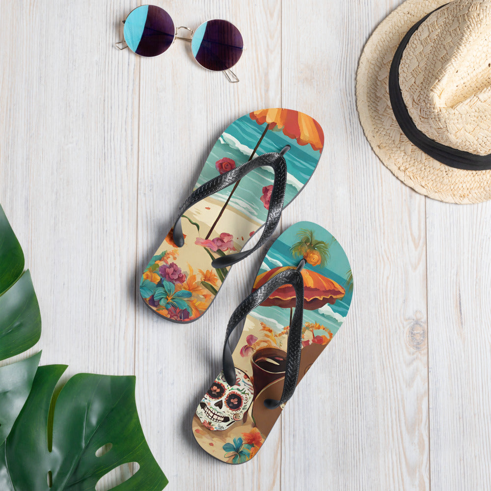 SUGAR SKULL ON THE SAND FLIP-FLOPS