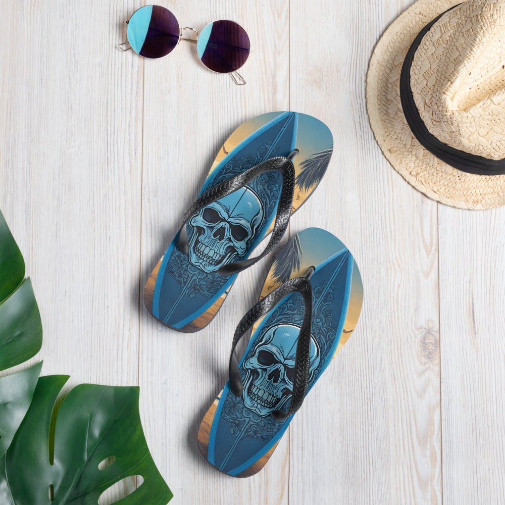 BLUE SKULL SURFBOARD FLIP-FLOPS