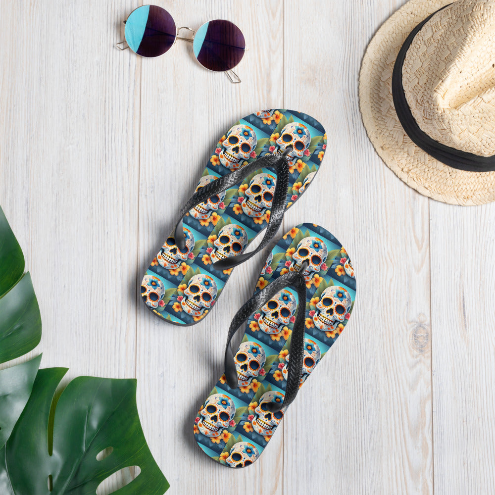 TROPICAL BLUE SKULL FLIP-FLOPS