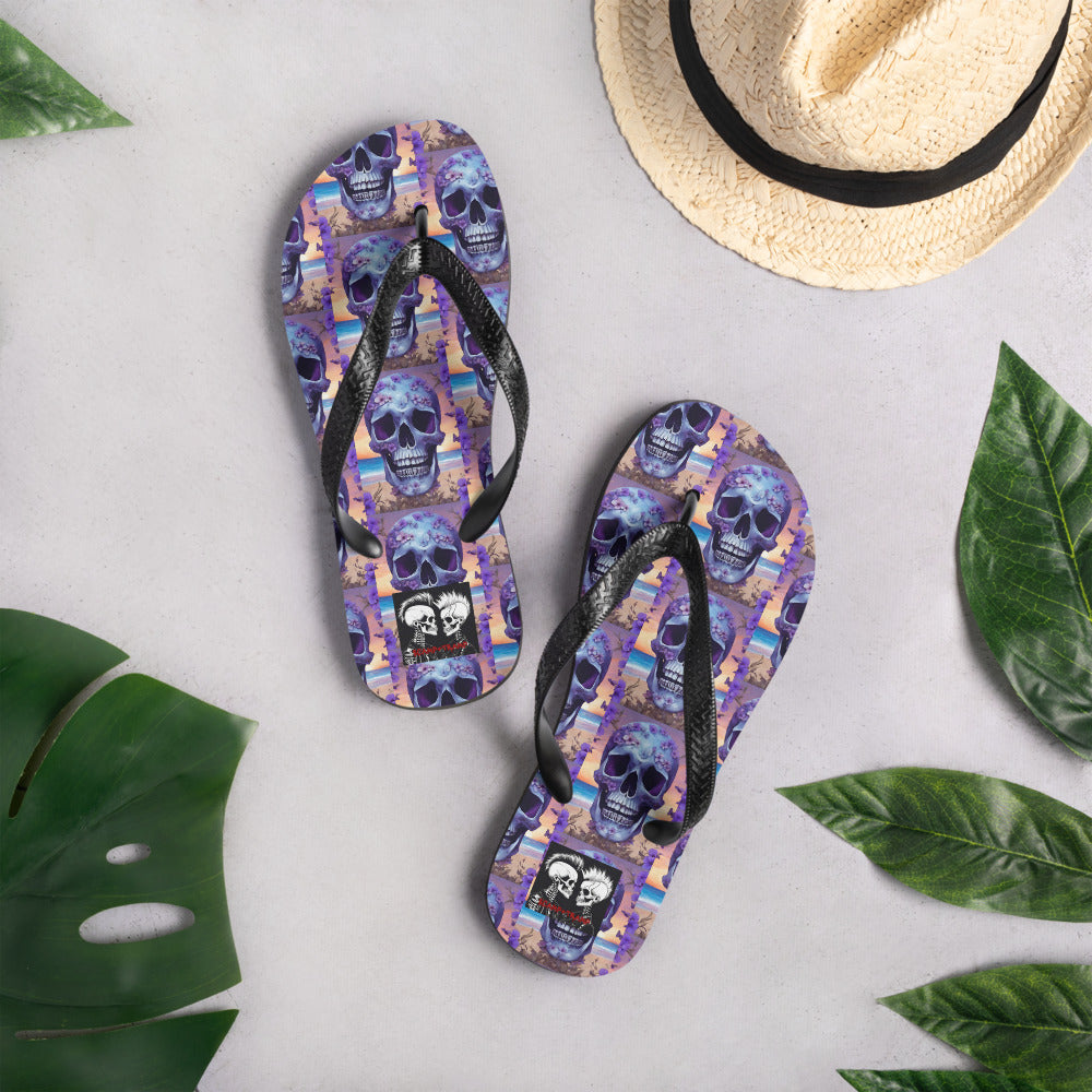 PURPLE FLOWER SKULL FLIP-FLOPS