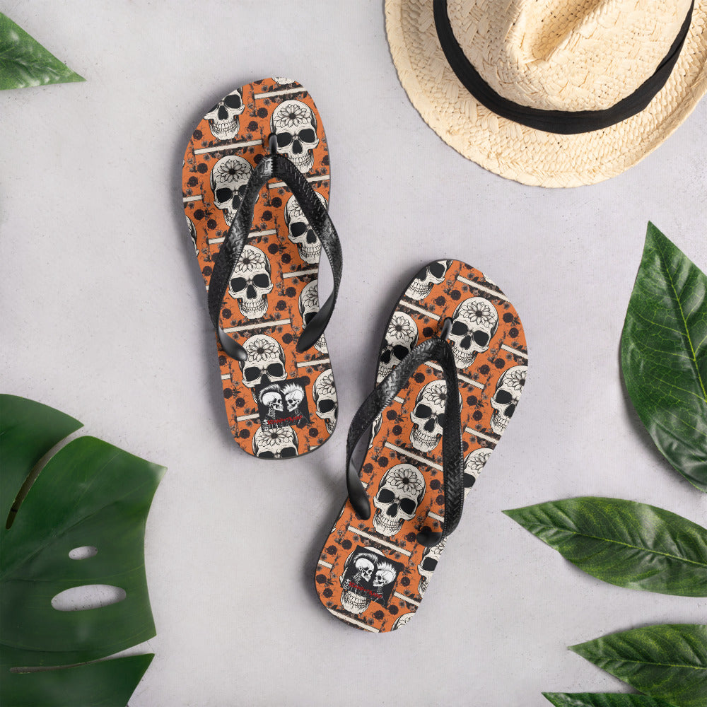 ORANGE FLOWER SKULL FLIP-FLOPS