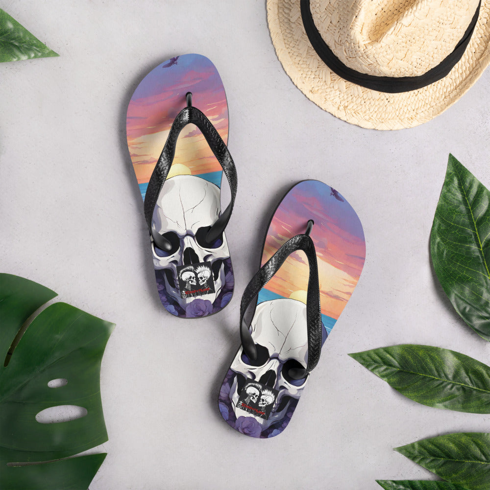 PURPLE SKULL SUNSET FLIP-FLOPS