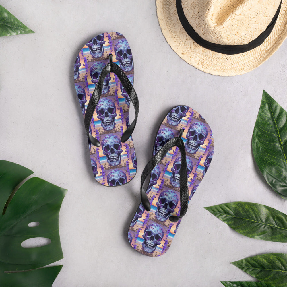 PURPLE FLOWER SKULL FLIP-FLOPS