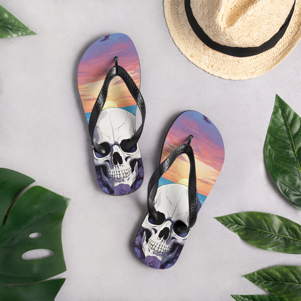 PURPLE SKULL SUNSET FLIP-FLOPS