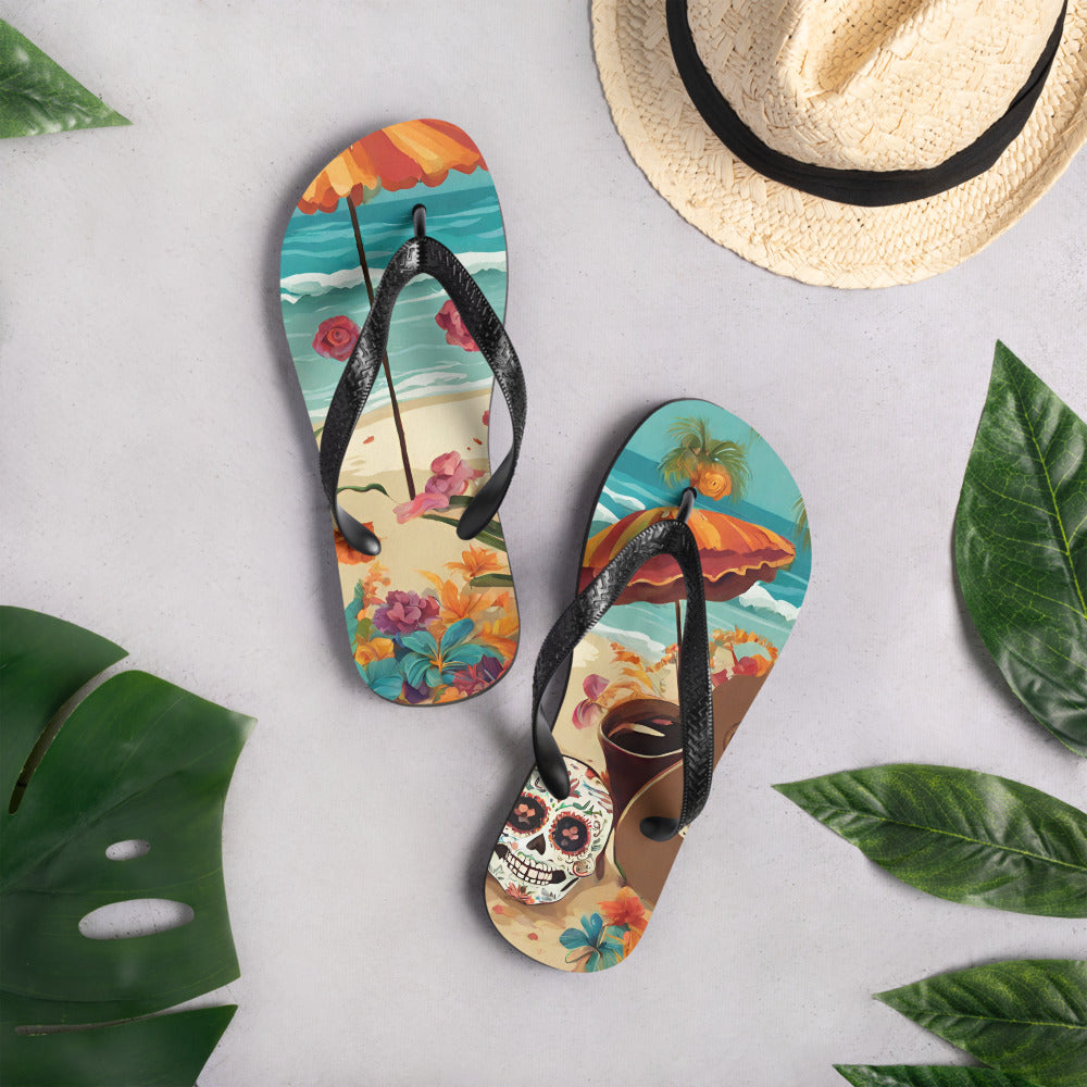 SUGAR SKULL ON THE SAND FLIP-FLOPS