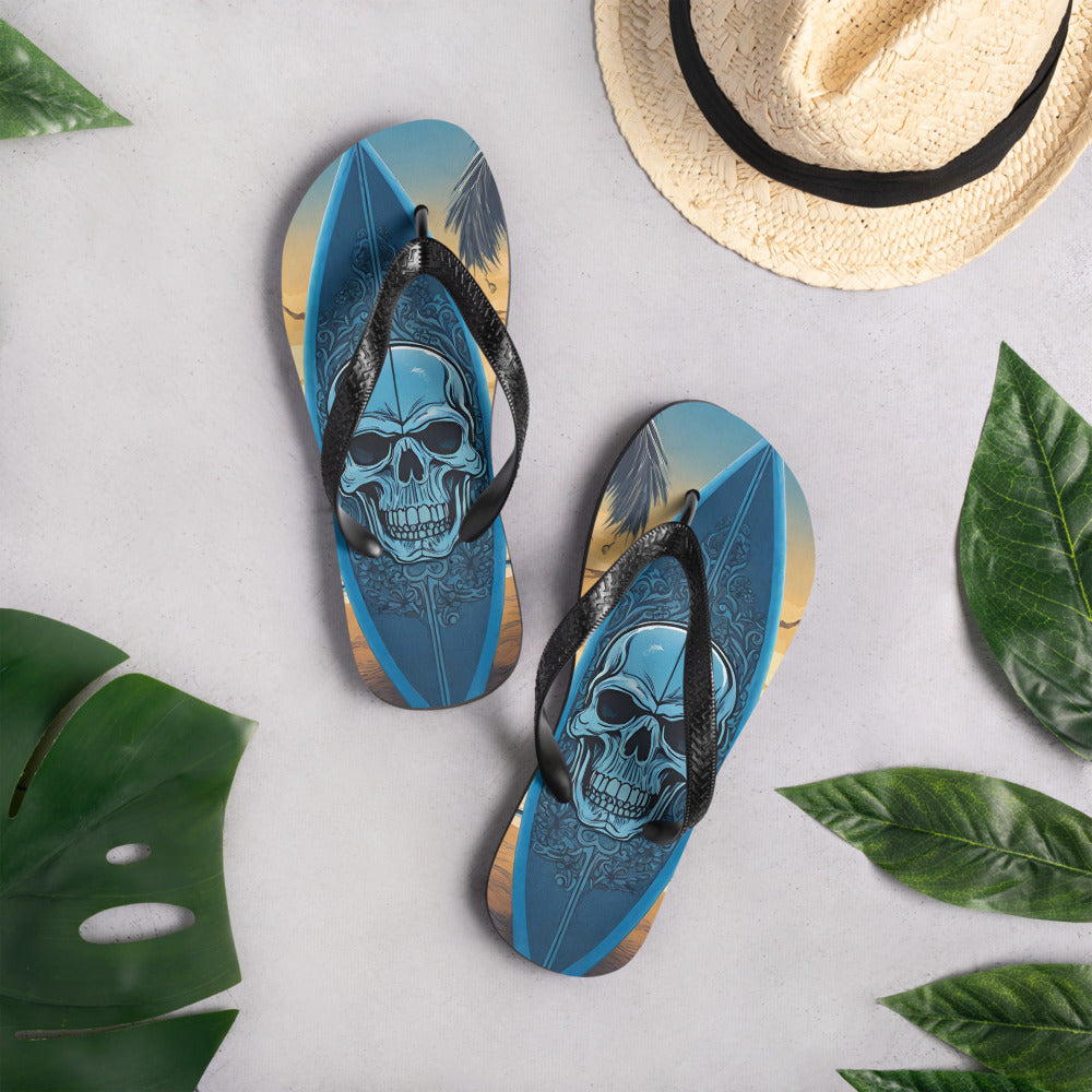 BLUE SKULL SURFBOARD FLIP-FLOPS