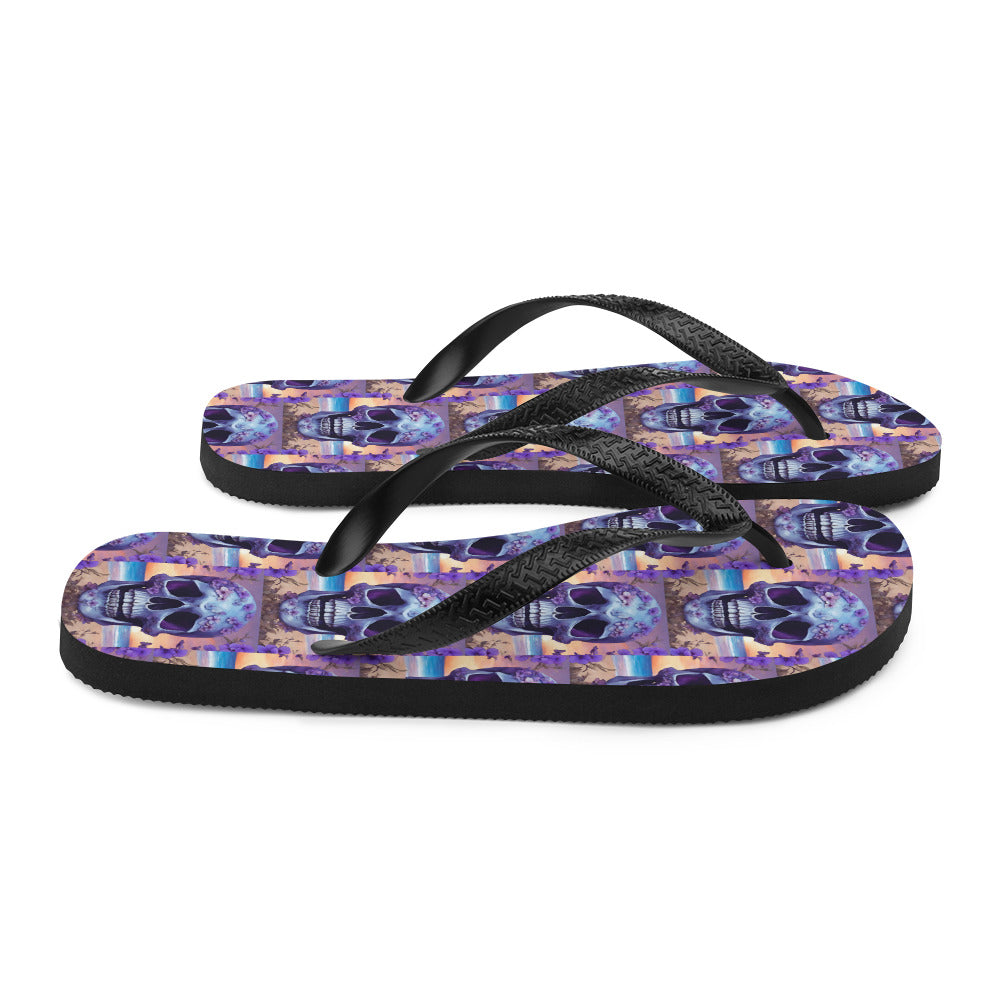 PURPLE FLOWER SKULL FLIP-FLOPS