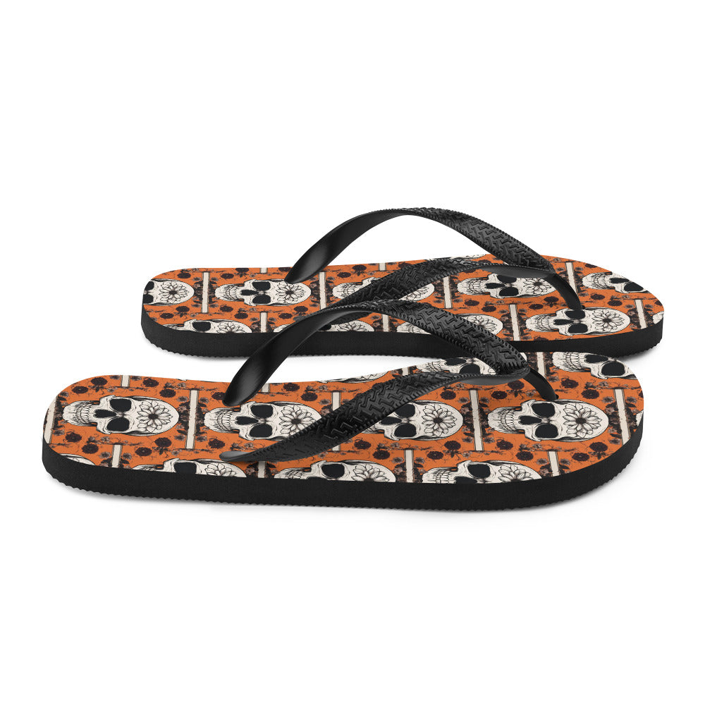 ORANGE FLOWER SKULL FLIP-FLOPS