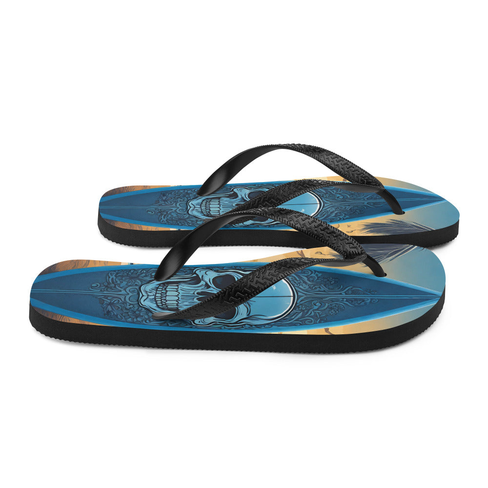 BLUE SKULL SURFBOARD FLIP-FLOPS