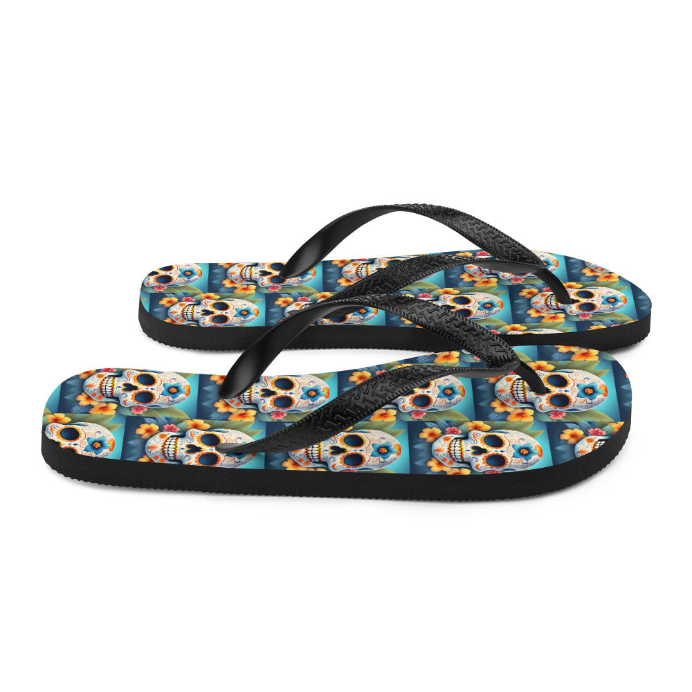 TROPICAL BLUE SKULL FLIP-FLOPS