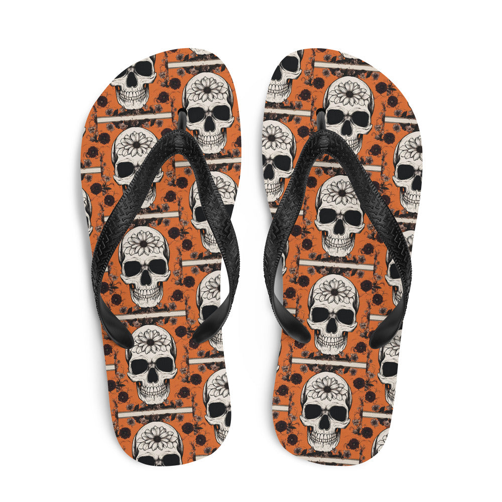 ORANGE FLOWER SKULL FLIP-FLOPS