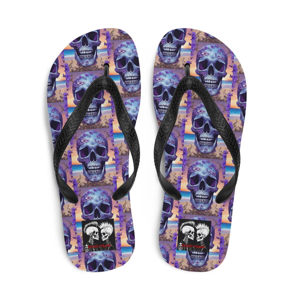 PURPLE FLOWER SKULL FLIP-FLOPS