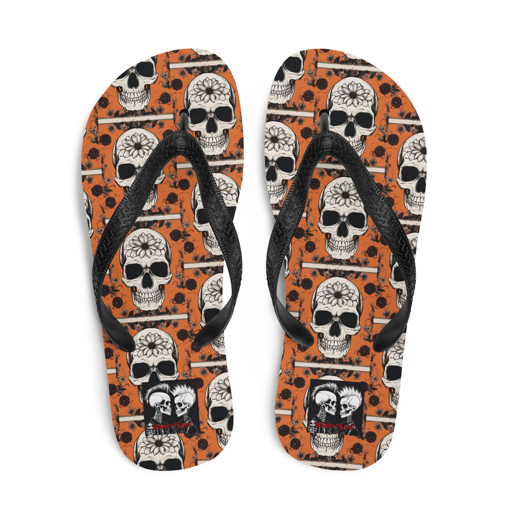 ORANGE FLOWER SKULL FLIP-FLOPS