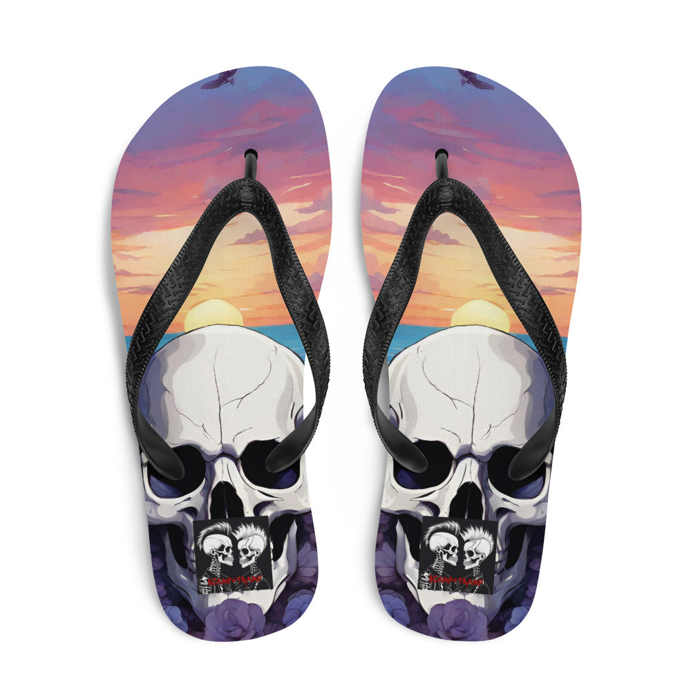 PURPLE SKULL SUNSET FLIP-FLOPS