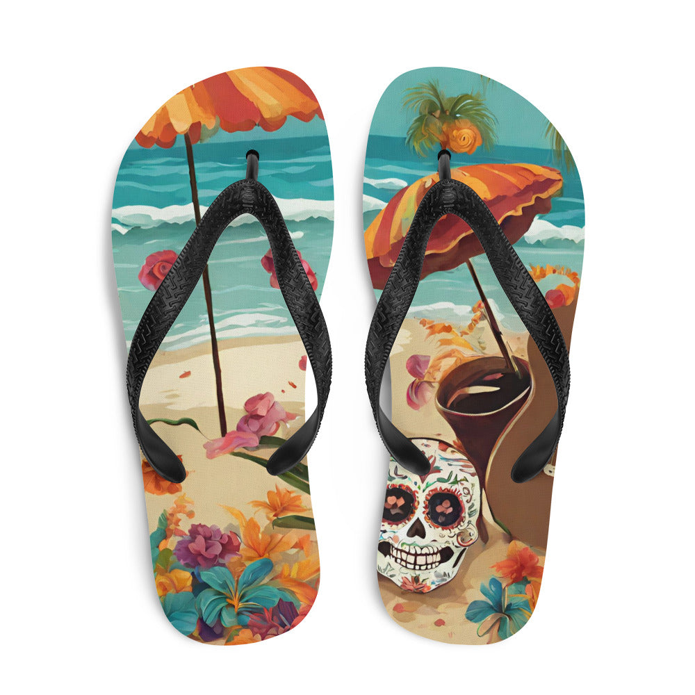 SUGAR SKULL ON THE SAND FLIP-FLOPS