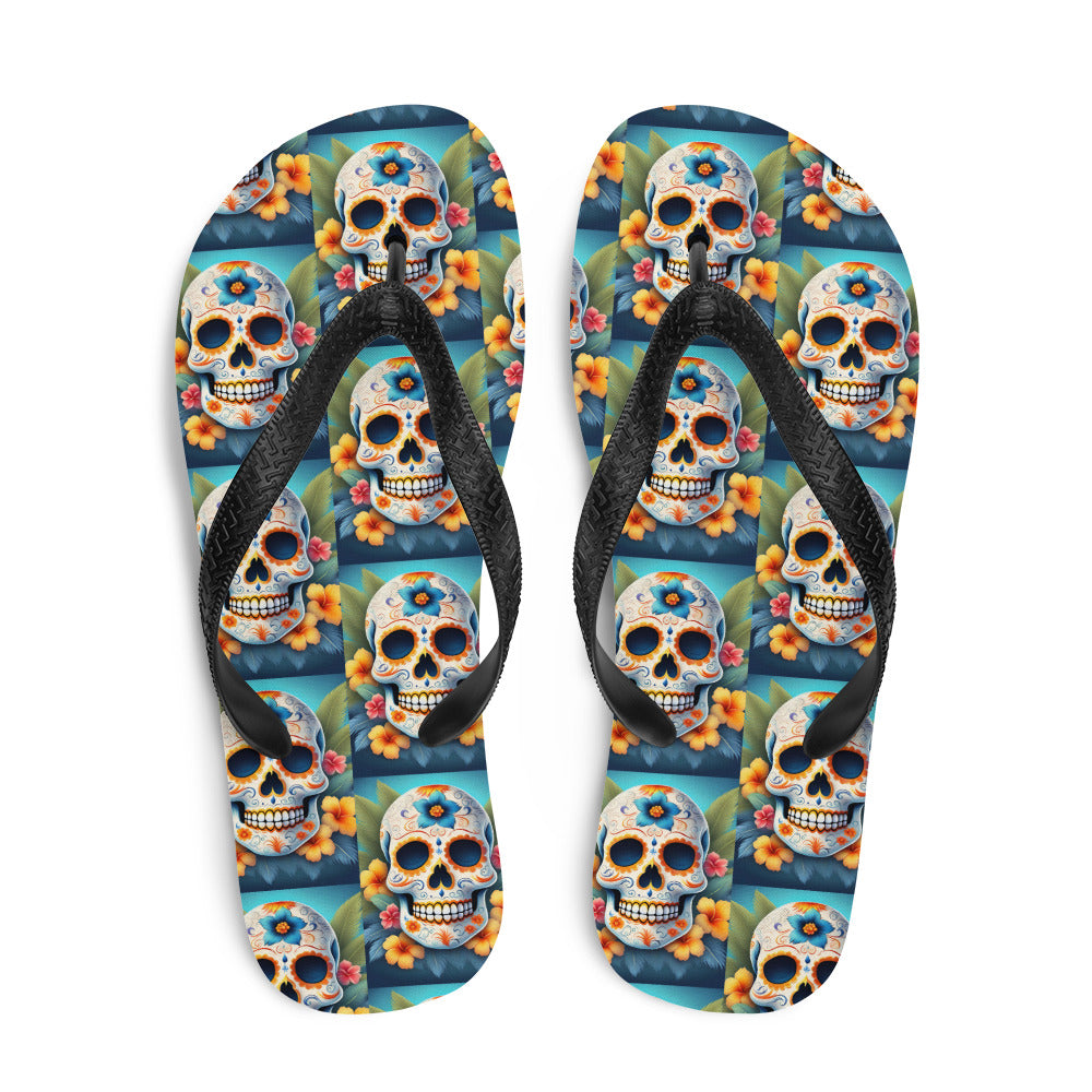 TROPICAL BLUE SKULL FLIP-FLOPS