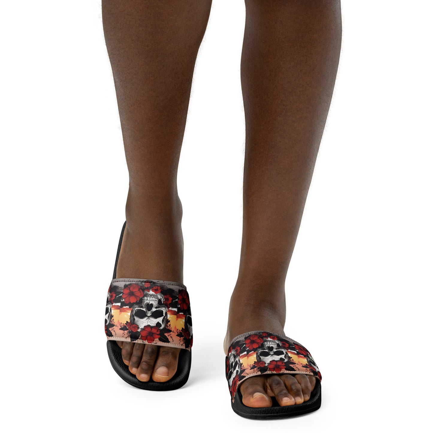 TROPICAL RED FLOWER SKULL WOMEN'S SLIDES