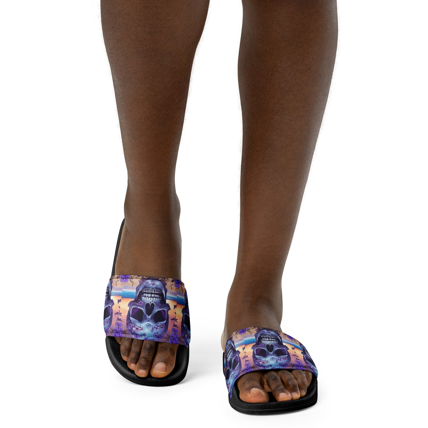 PURPLE FLOWER SKULL WOMEN'S SLIDES