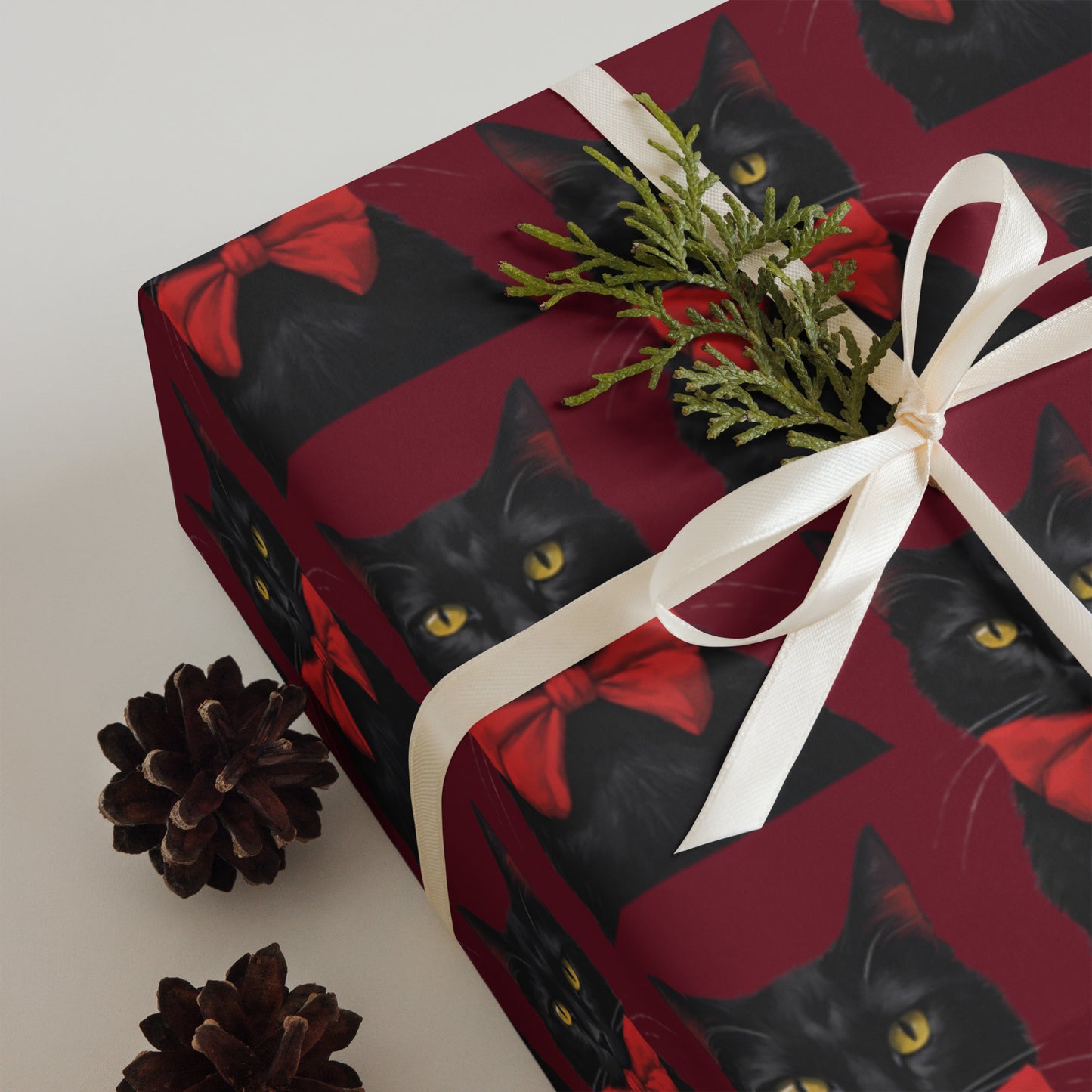 BLACK KITTY RED BOW PREMIUM WRAPPING PAPER SHEETS