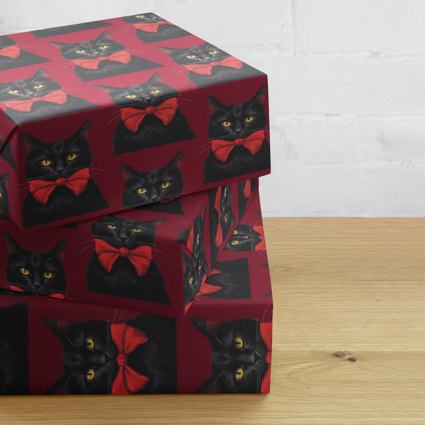 BLACK KITTY RED BOW PREMIUM WRAPPING PAPER SHEETS