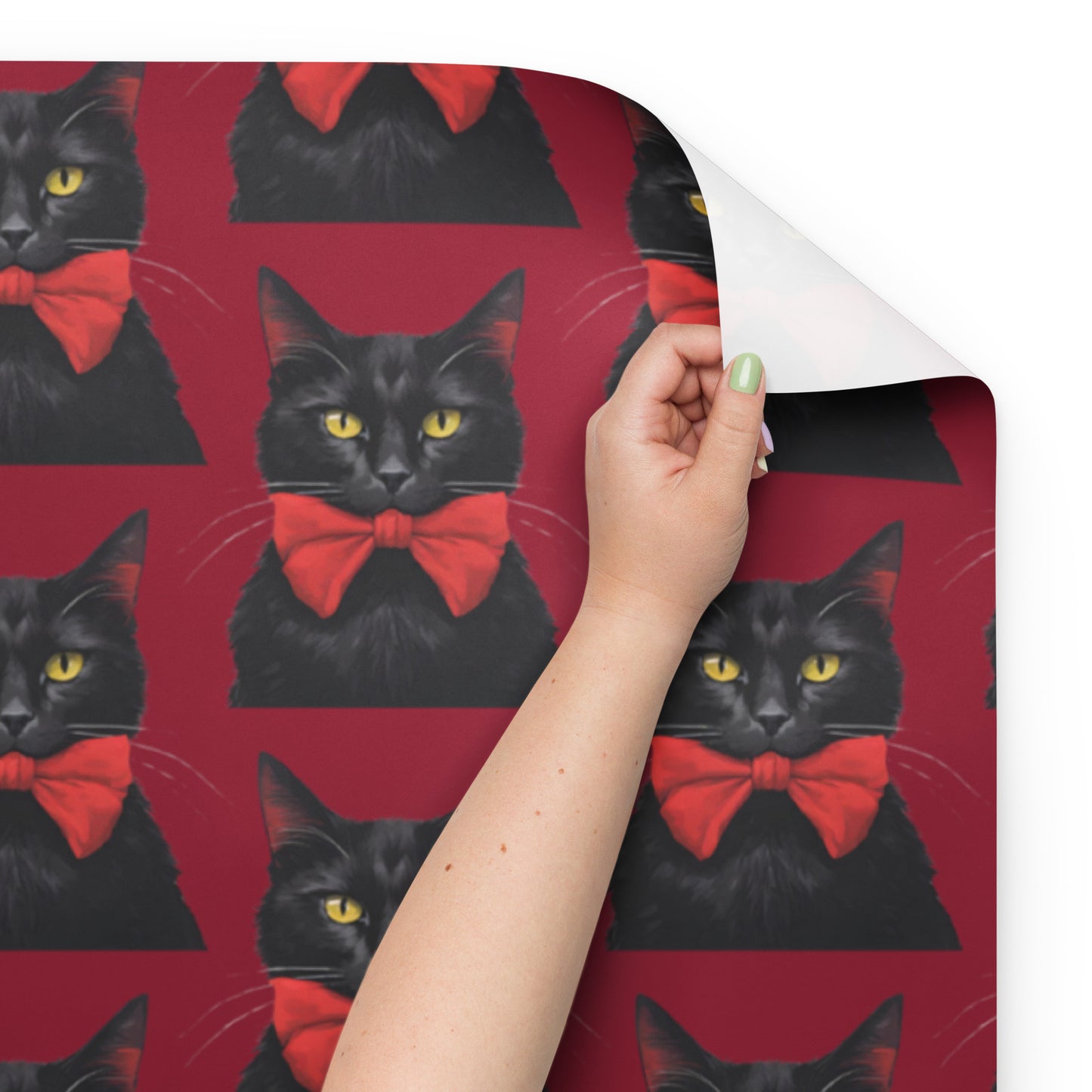 BLACK KITTY RED BOW PREMIUM WRAPPING PAPER SHEETS