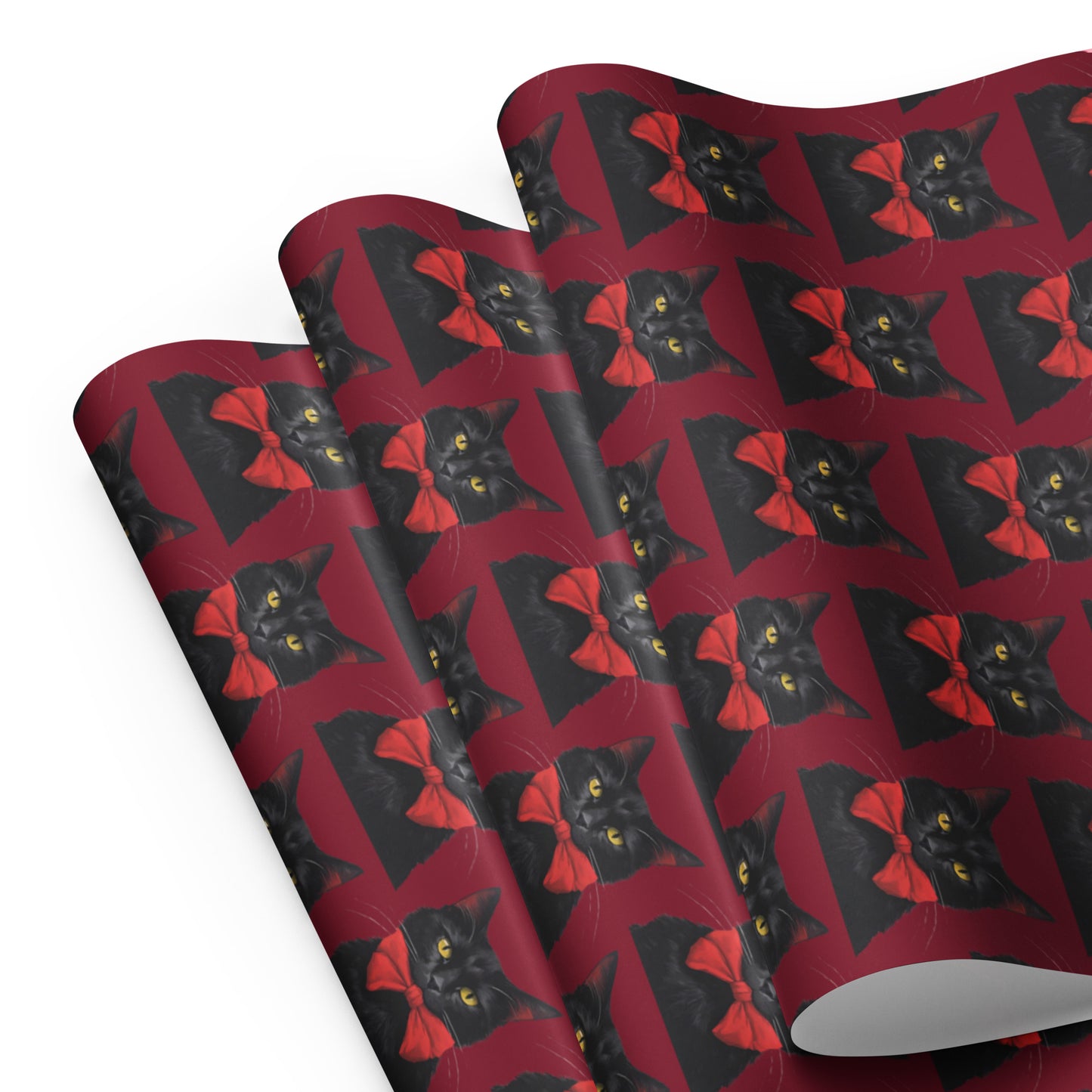 BLACK KITTY RED BOW PREMIUM WRAPPING PAPER SHEETS