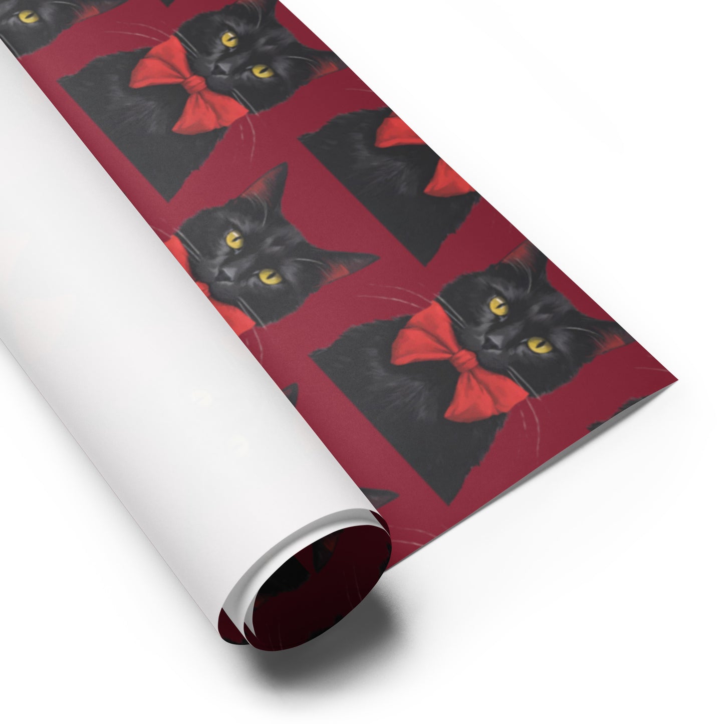 BLACK KITTY RED BOW PREMIUM WRAPPING PAPER SHEETS